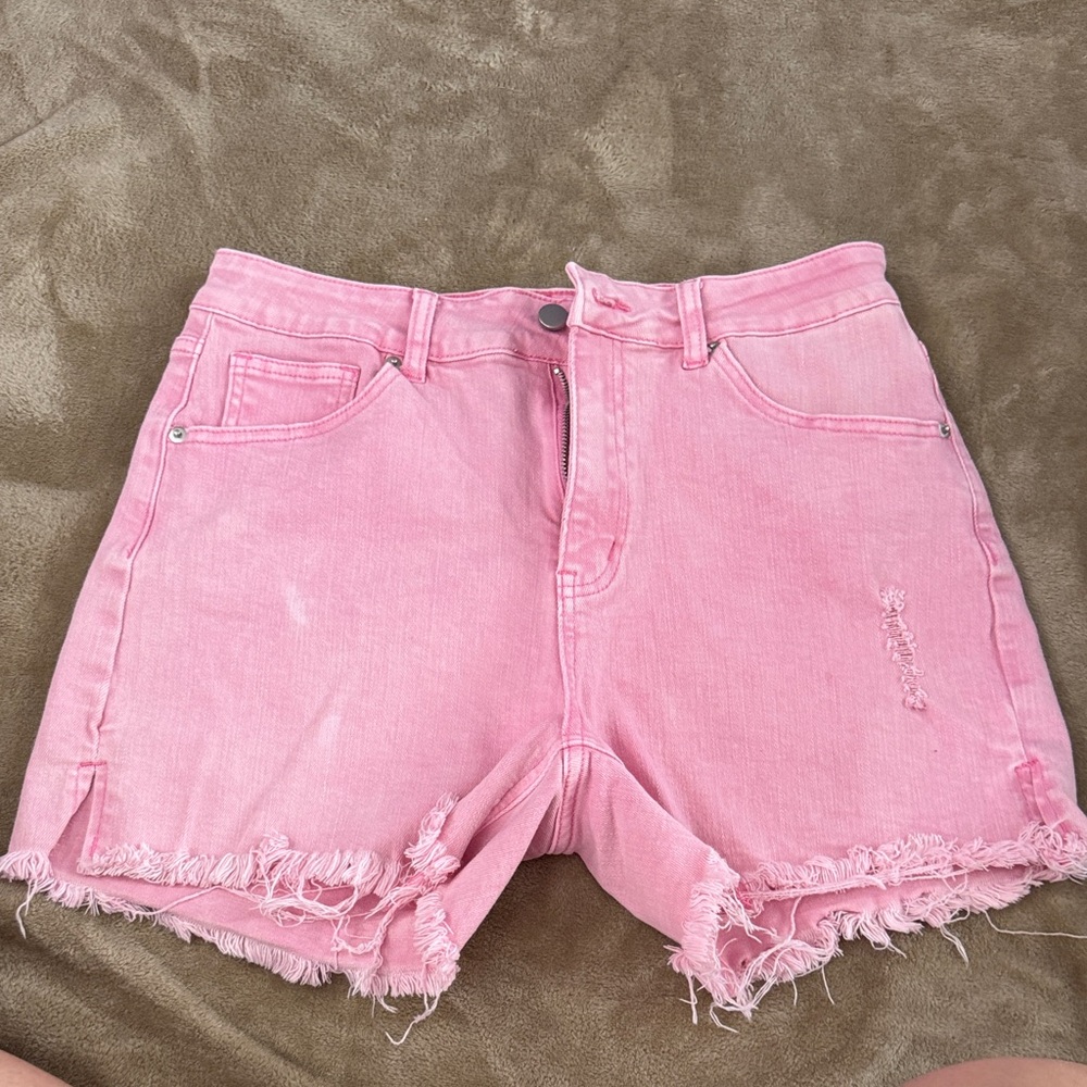 Pink Lily Light Pink Distressed Denim Shorts Size 30